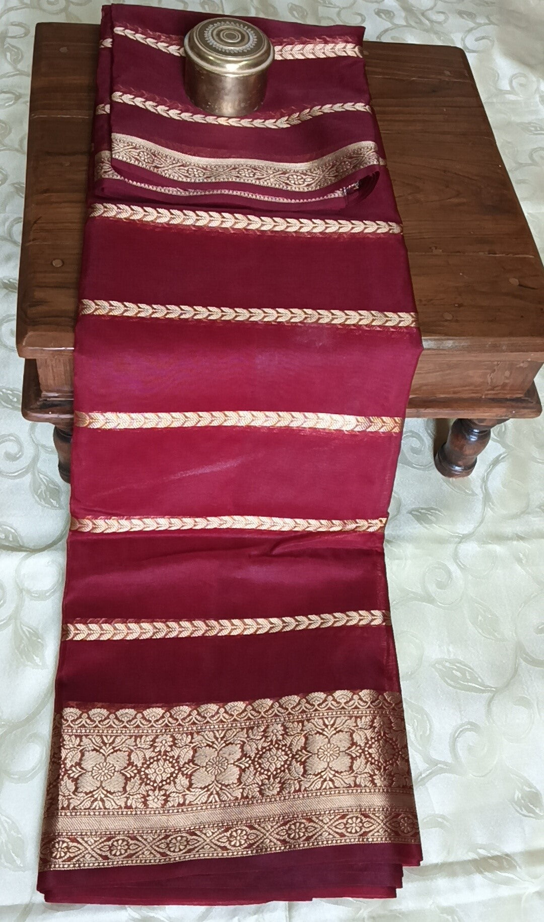 Banarasi  Semi Georgette Silk Saree - Deep Maroon Colour