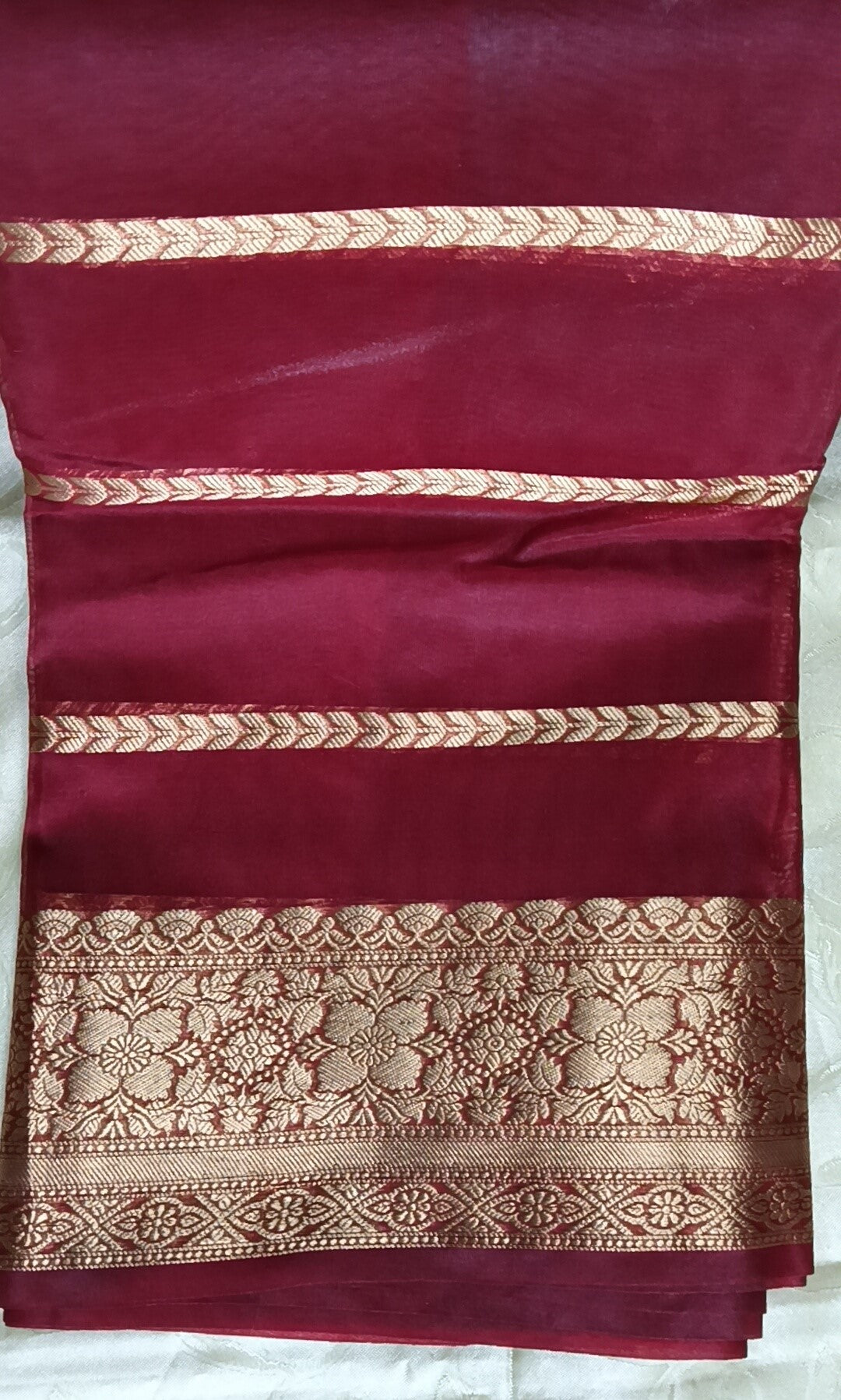 Banarasi  Semi Georgette Silk Saree - Deep Maroon Colour