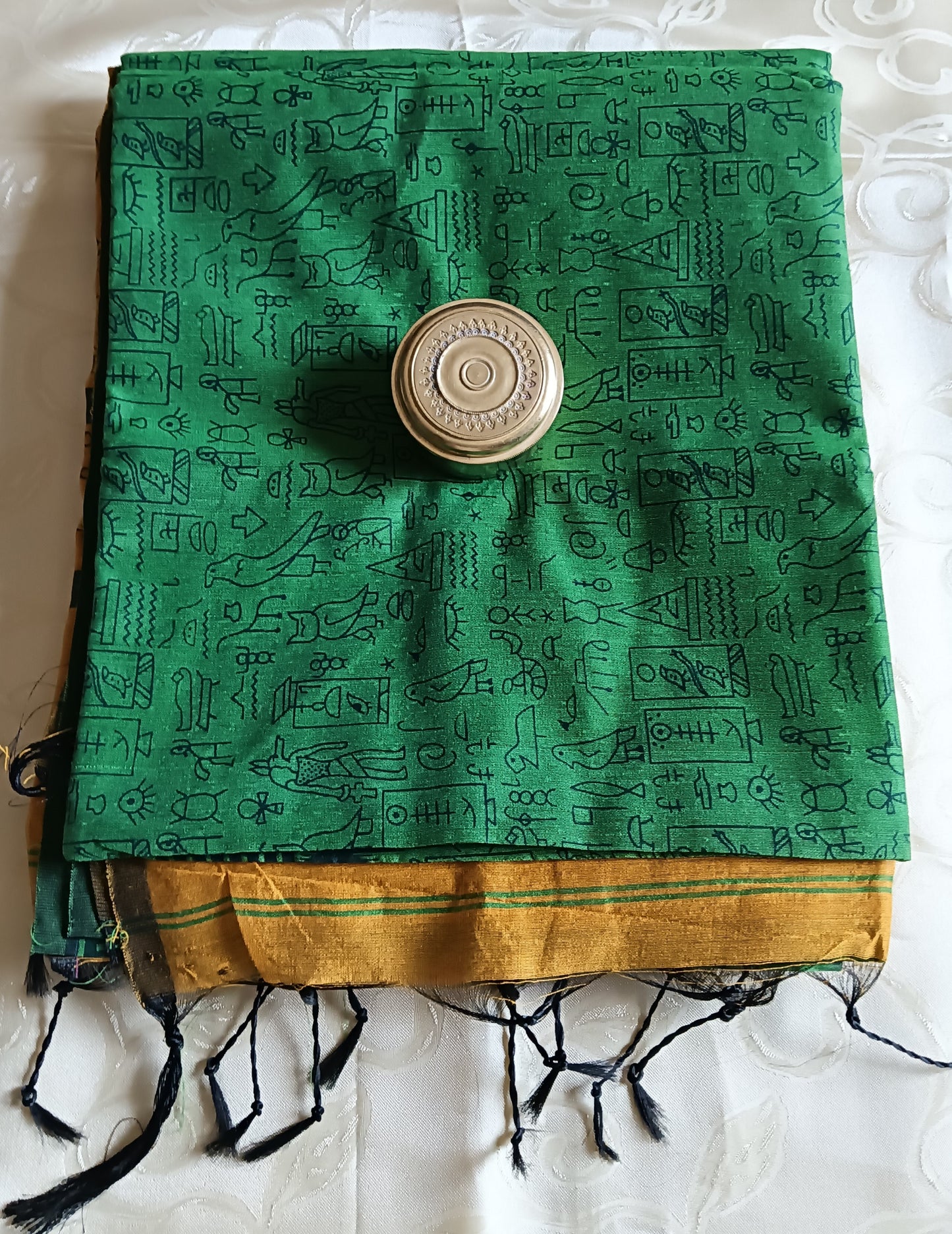 Bengal Handloom Cotton Saree With Contrast Pallu - Green Colour