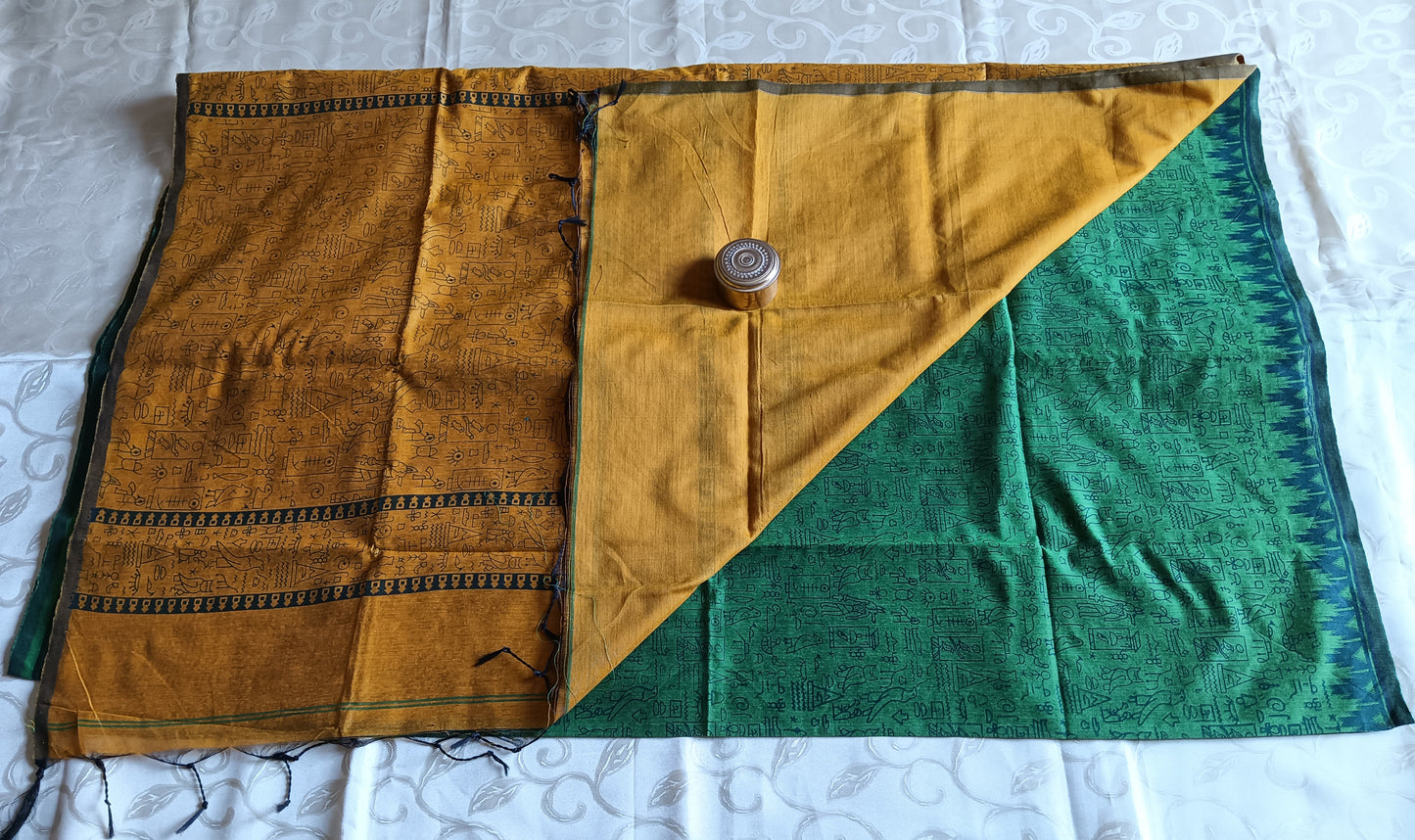 Bengal Handloom Cotton Saree With Contrast Pallu - Green Colour