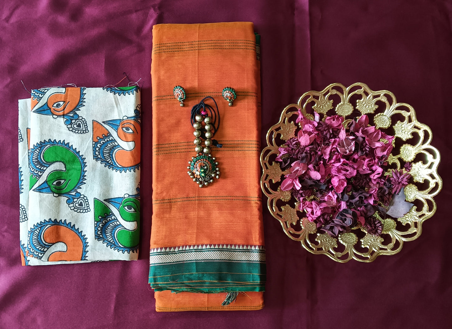 Narayanpet Mercerised Cotton Saree - Orange colour