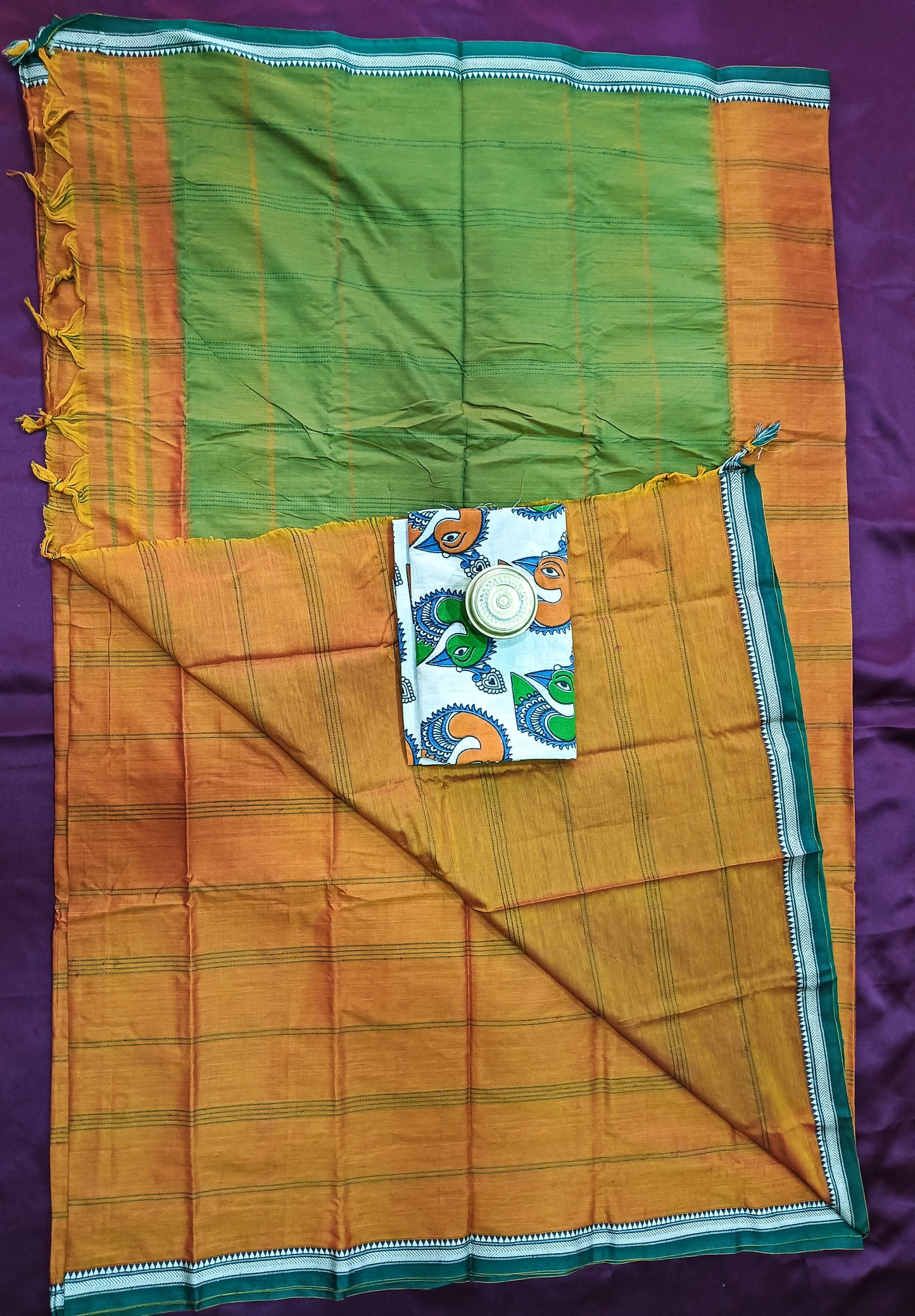 Narayanpet Mercerised Cotton Saree - Orange colour