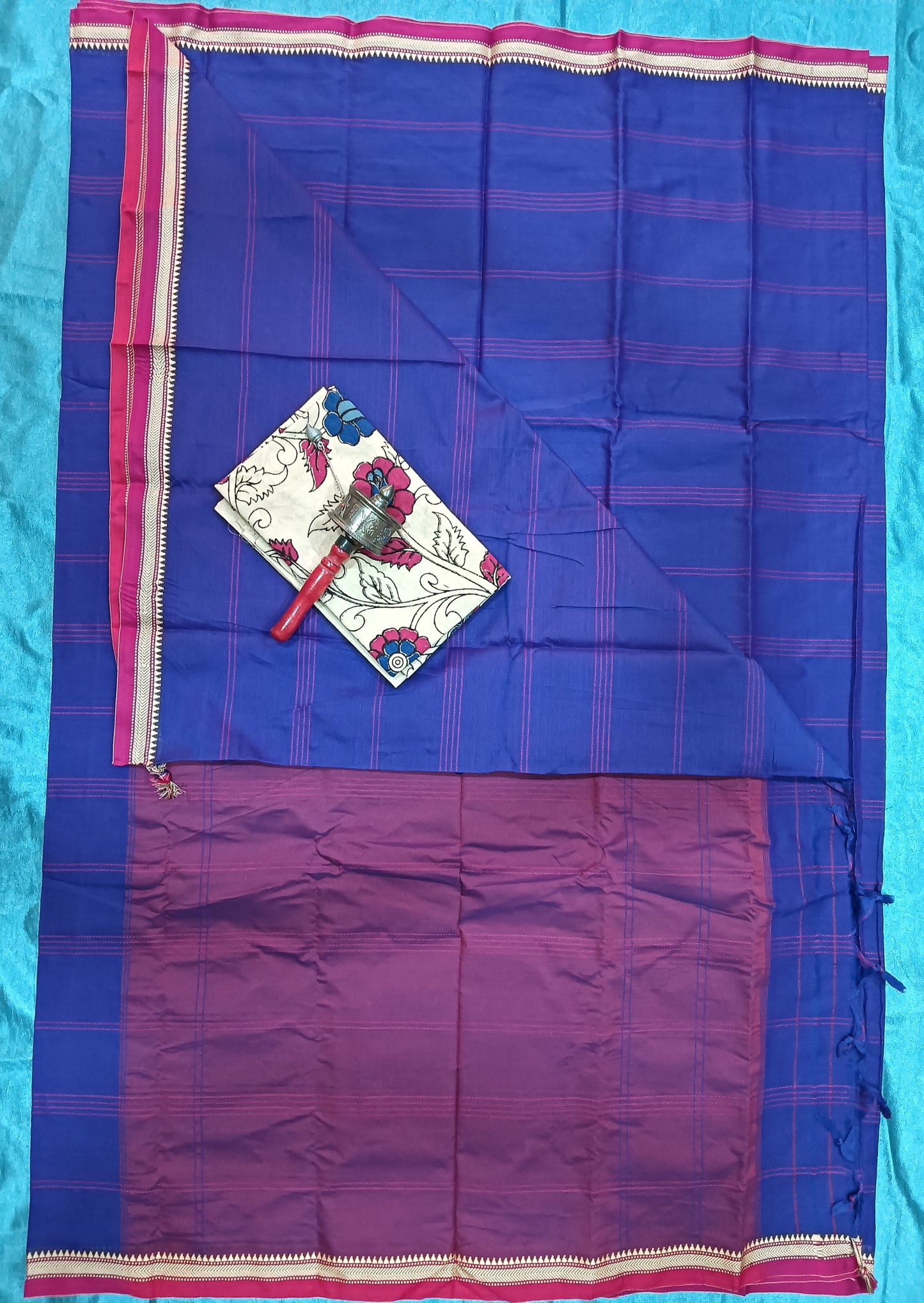 Narayanpeth Mercerised Cotton Saree - Royal blue colour