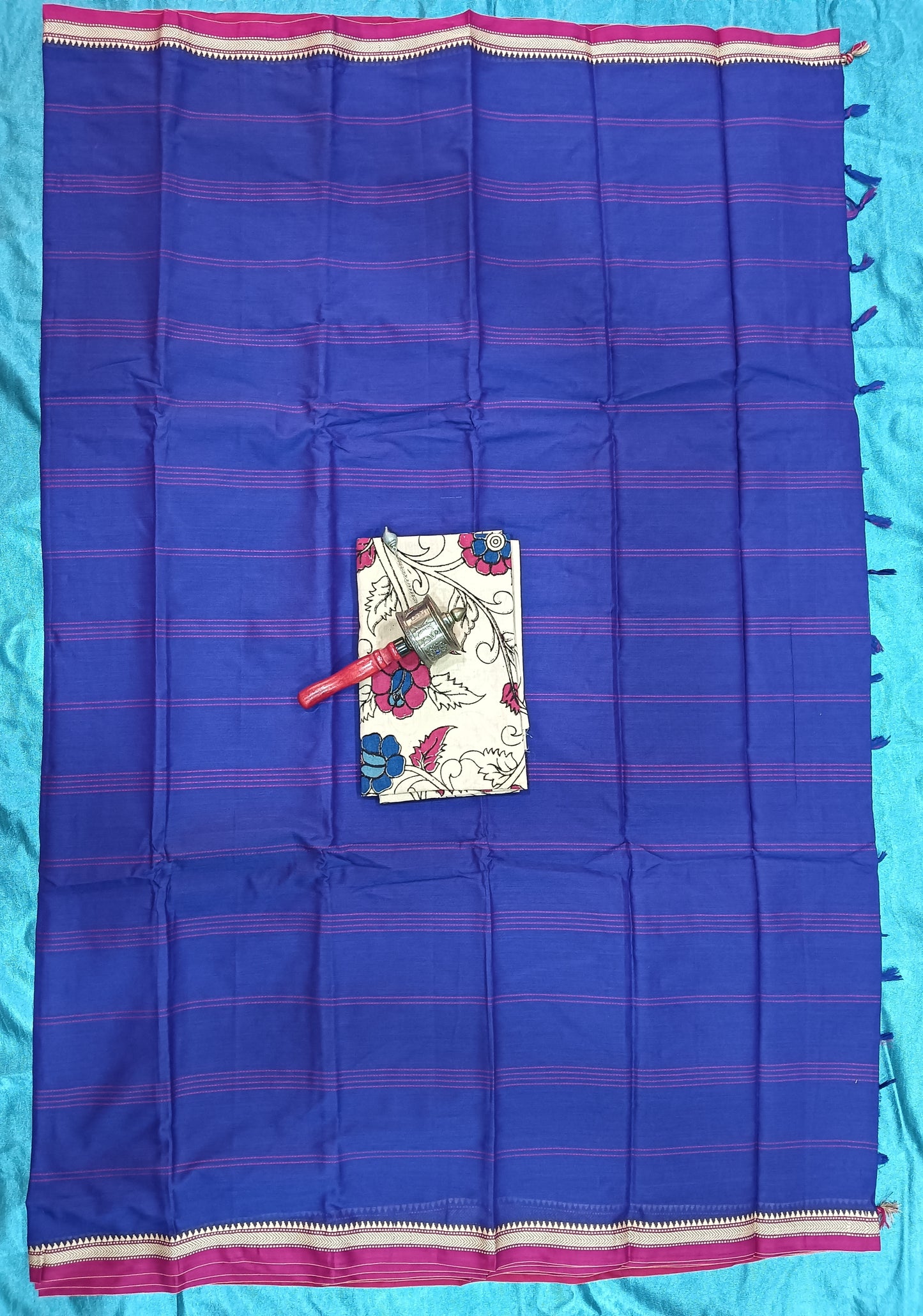 Narayanpeth Mercerised Cotton Saree - Royal blue colour