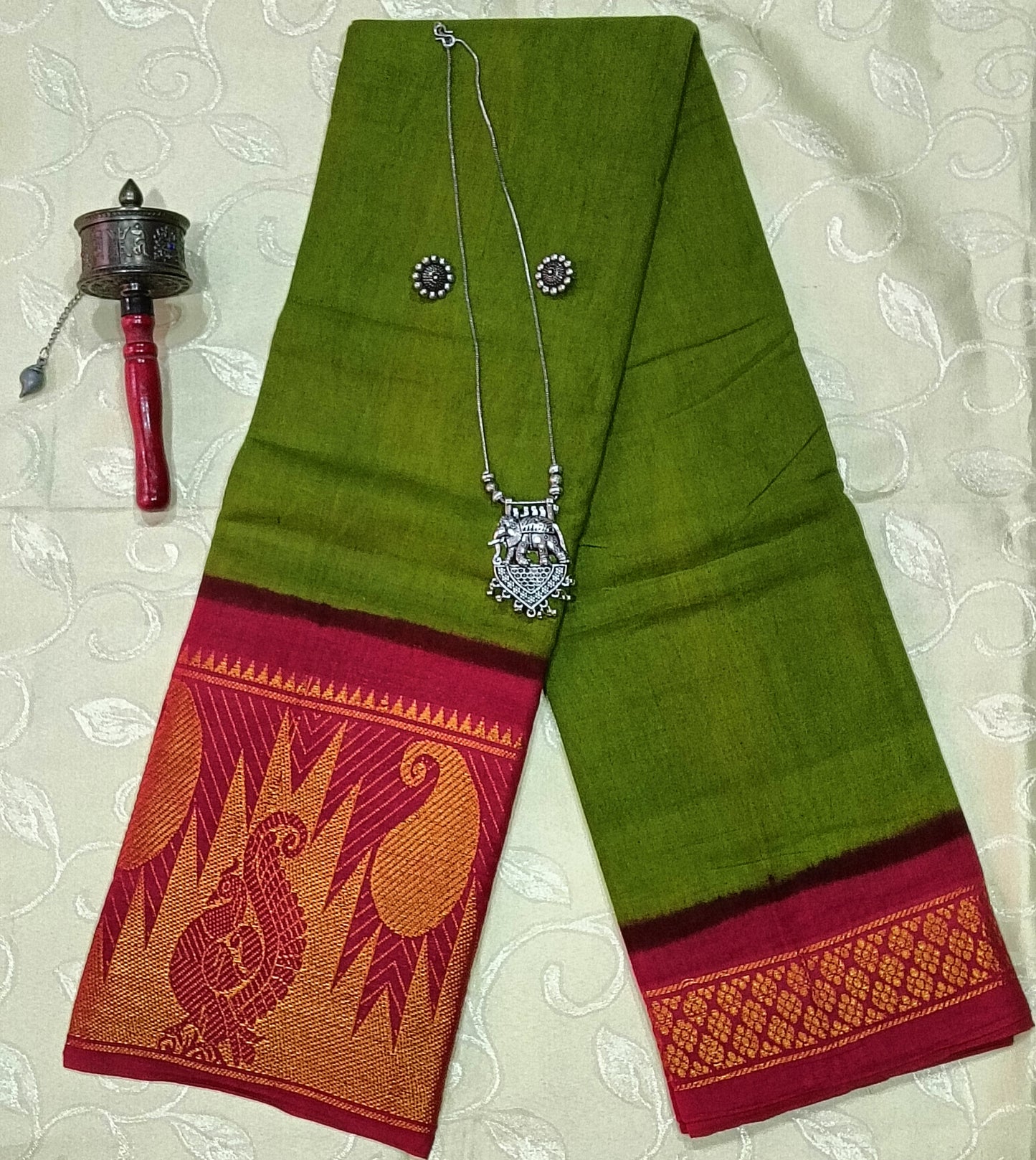 South cotton saree - Green Colour