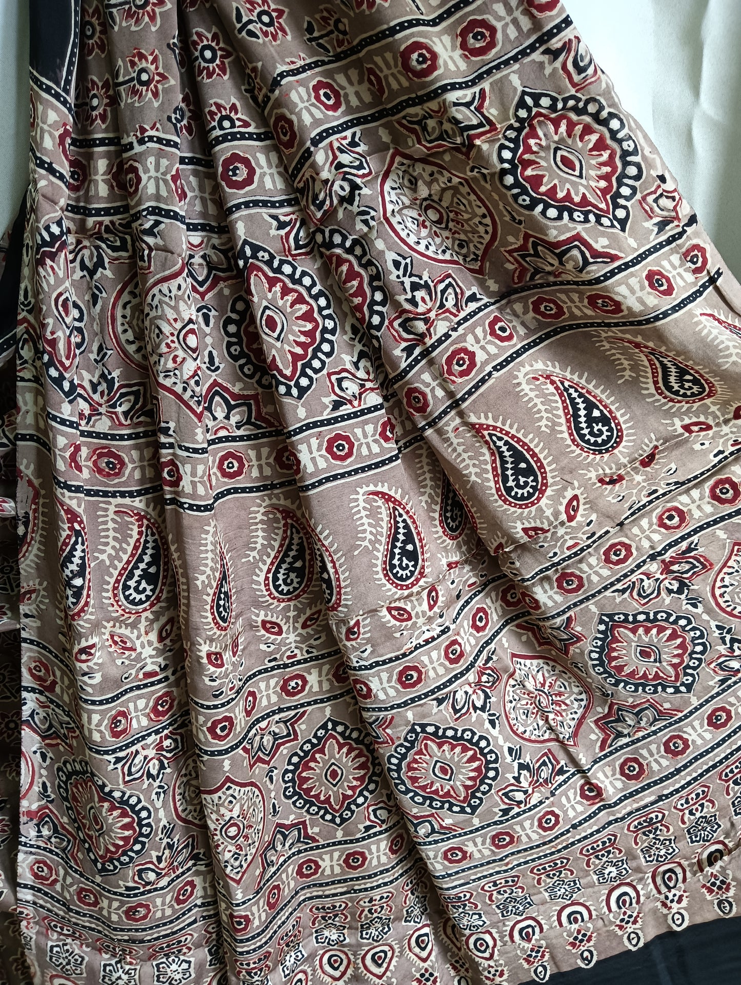 Ajrakh print modal silk saree