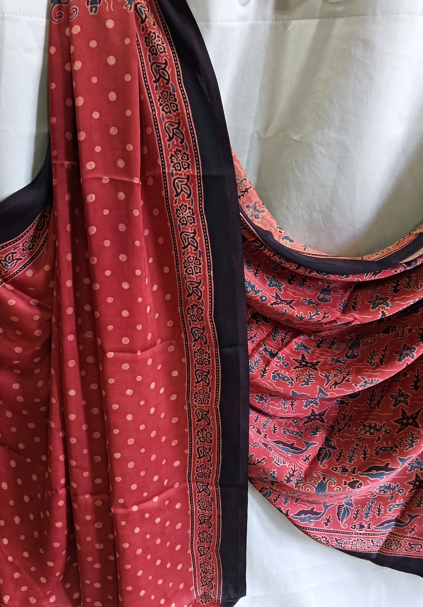 Ajrakh print modal silk saree