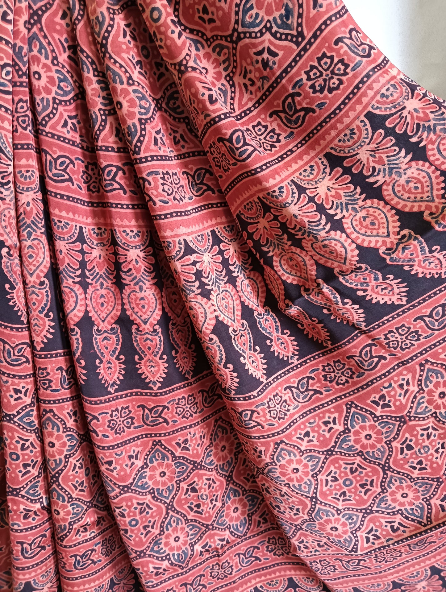 Ajrakh print modal silk saree