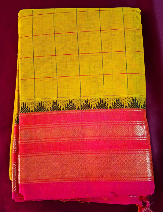 South cotton saree - Yellowish green