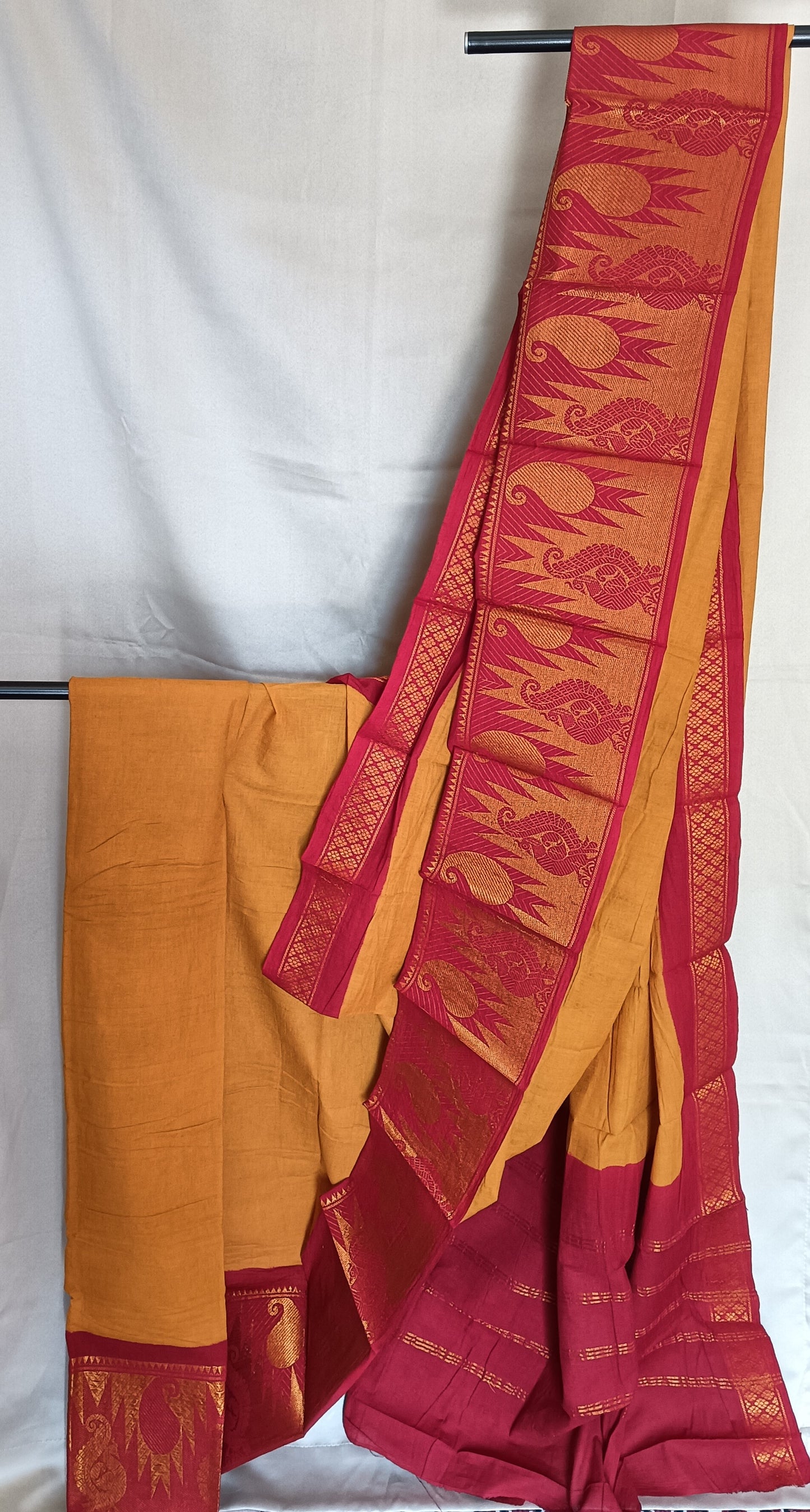 South cotton saree - Mustard yellow colour