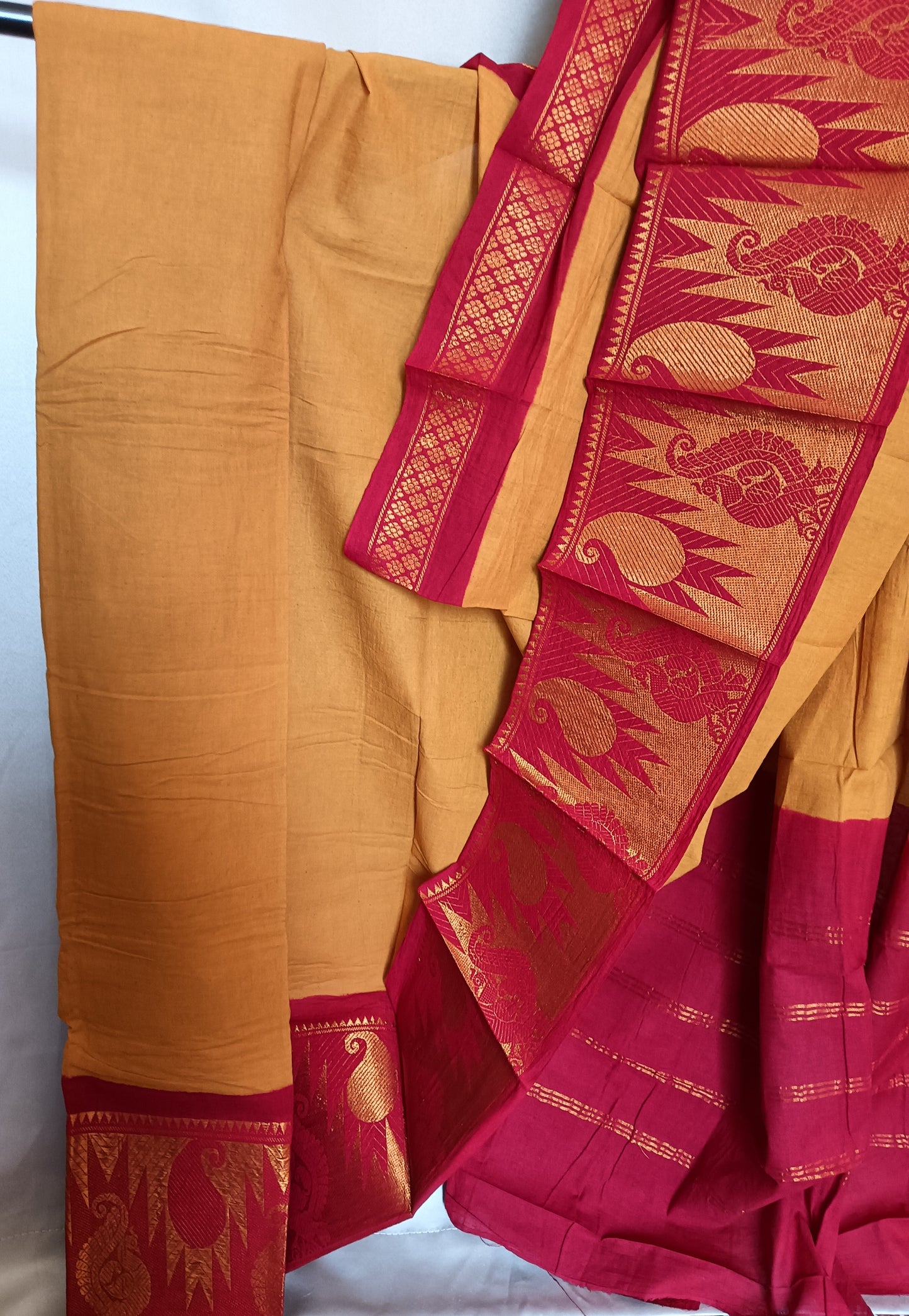 South cotton saree - Mustard yellow colour