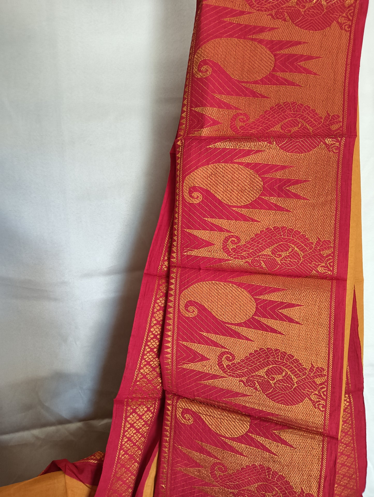 South cotton saree - Mustard yellow colour