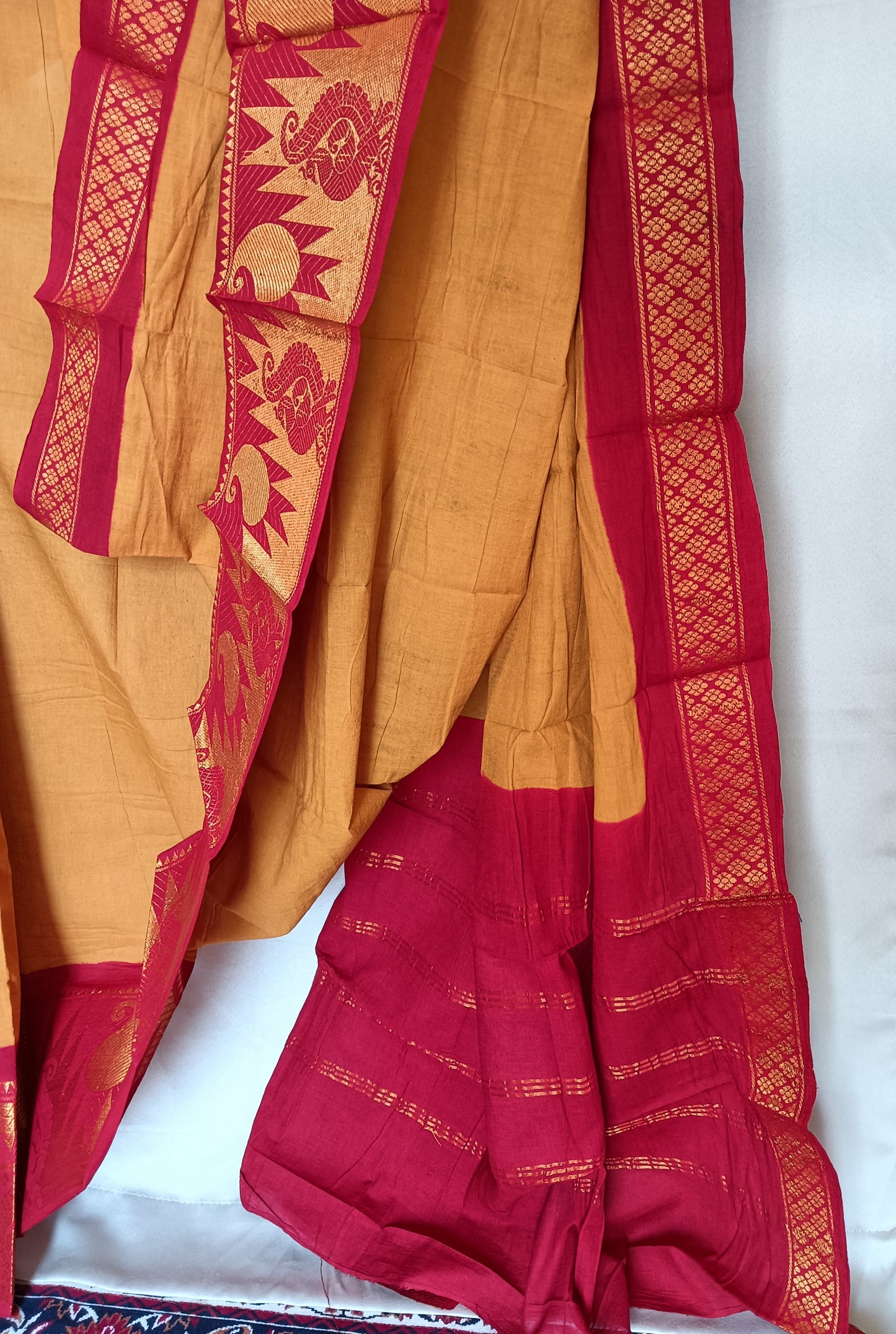 South cotton saree - Mustard yellow colour