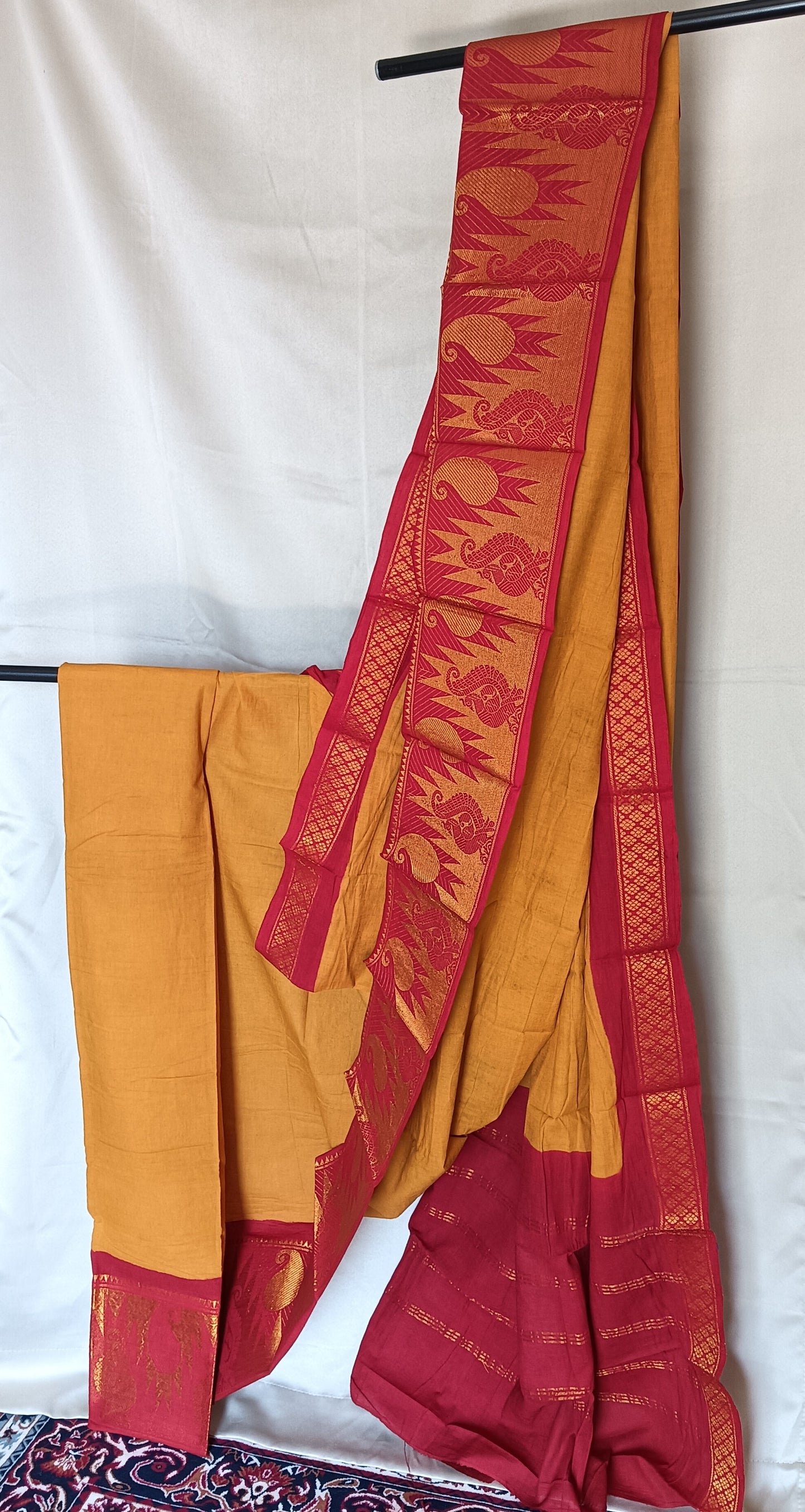 South cotton saree - Mustard yellow colour