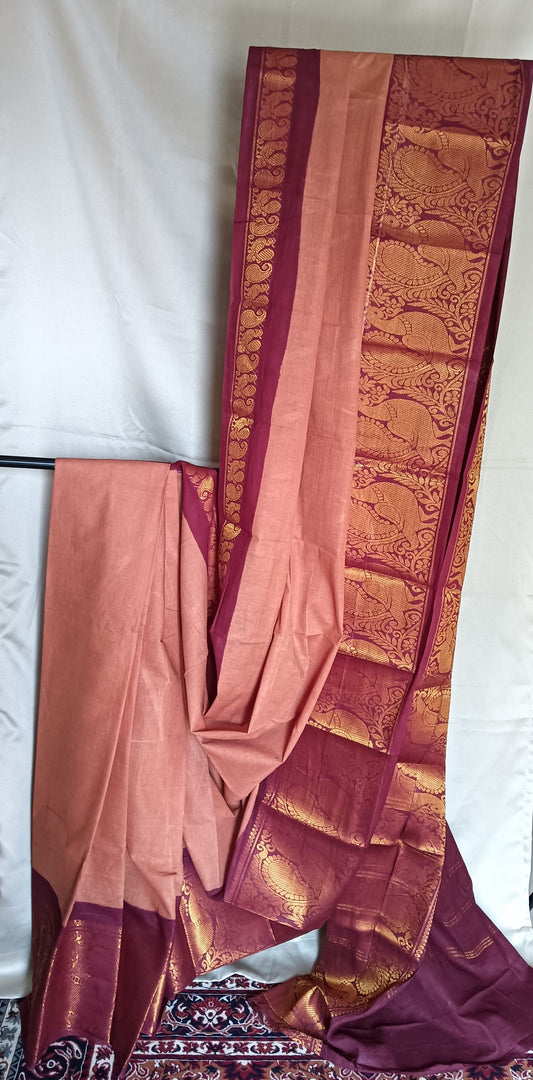 South cotton saree - Light brown