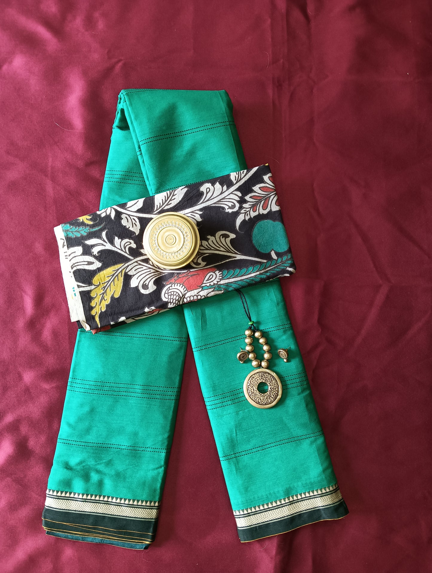 Narayanpeth Mercerised Cotton Saree - Emerald green colour