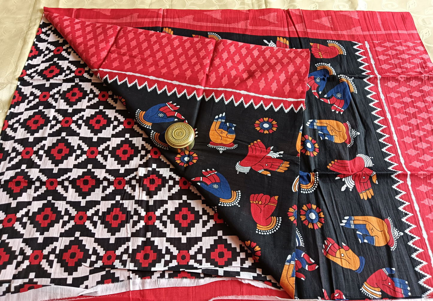 Hand Block Printed Pure Cotton Mulmul Saree