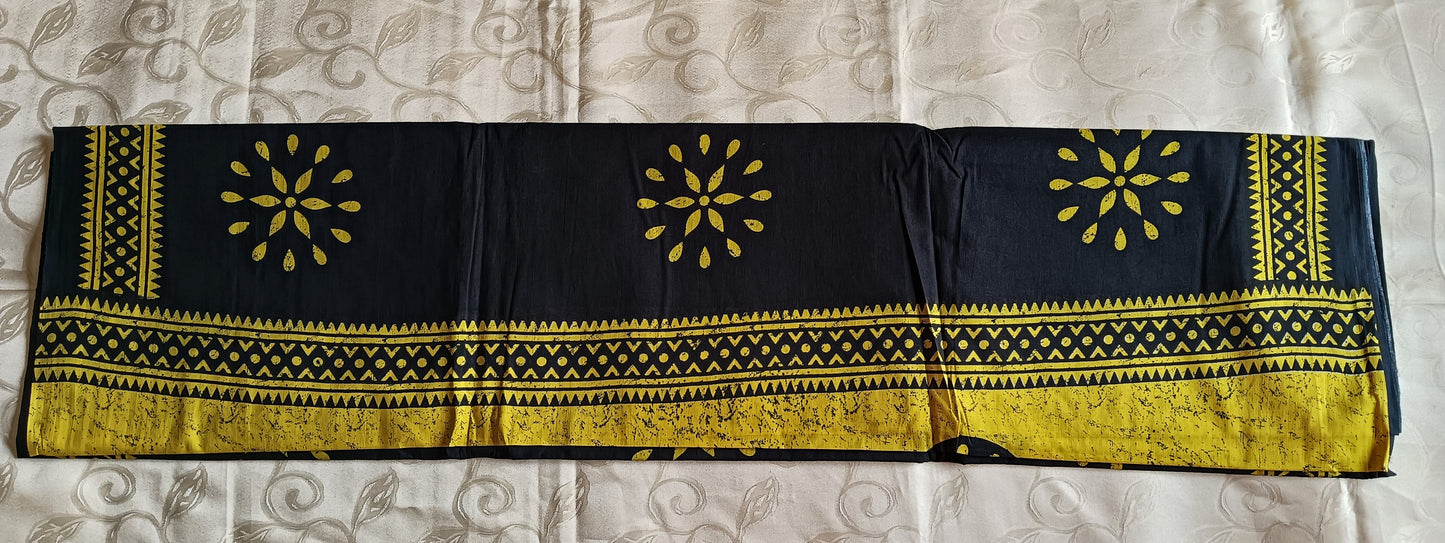 Hand Block Bagru Printed Pure Cotton Mulmul Saree - Black