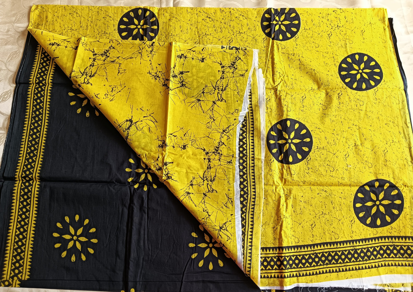 Hand Block Bagru Printed Pure Cotton Mulmul Saree - Black