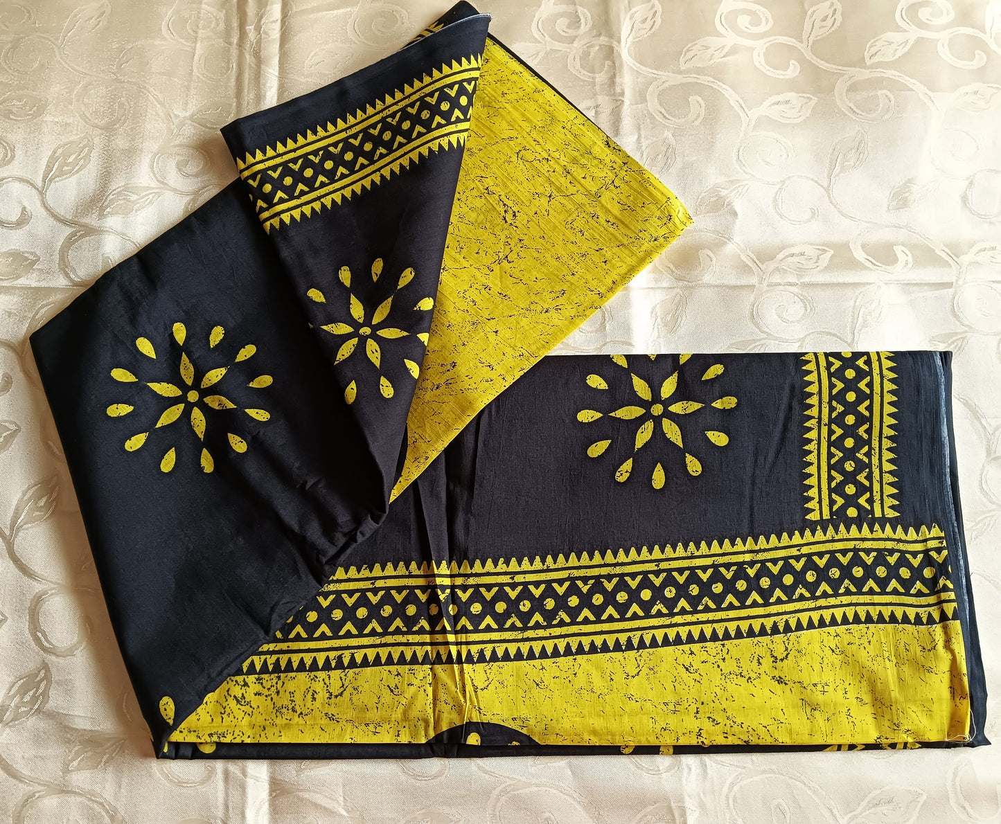 Hand Block Bagru Printed Pure Cotton Mulmul Saree - Black