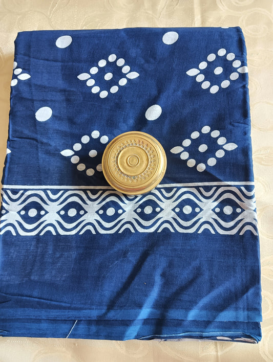 Hand Block Printed Pure Cotton Mulmul Saree