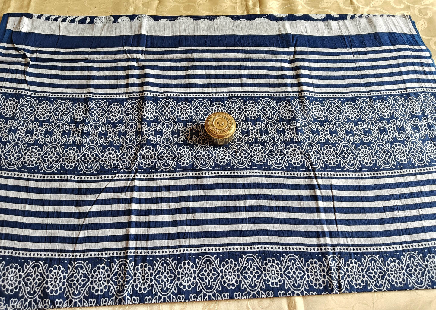 Hand Block Printed Pure Cotton Mulmul Saree - Indigo