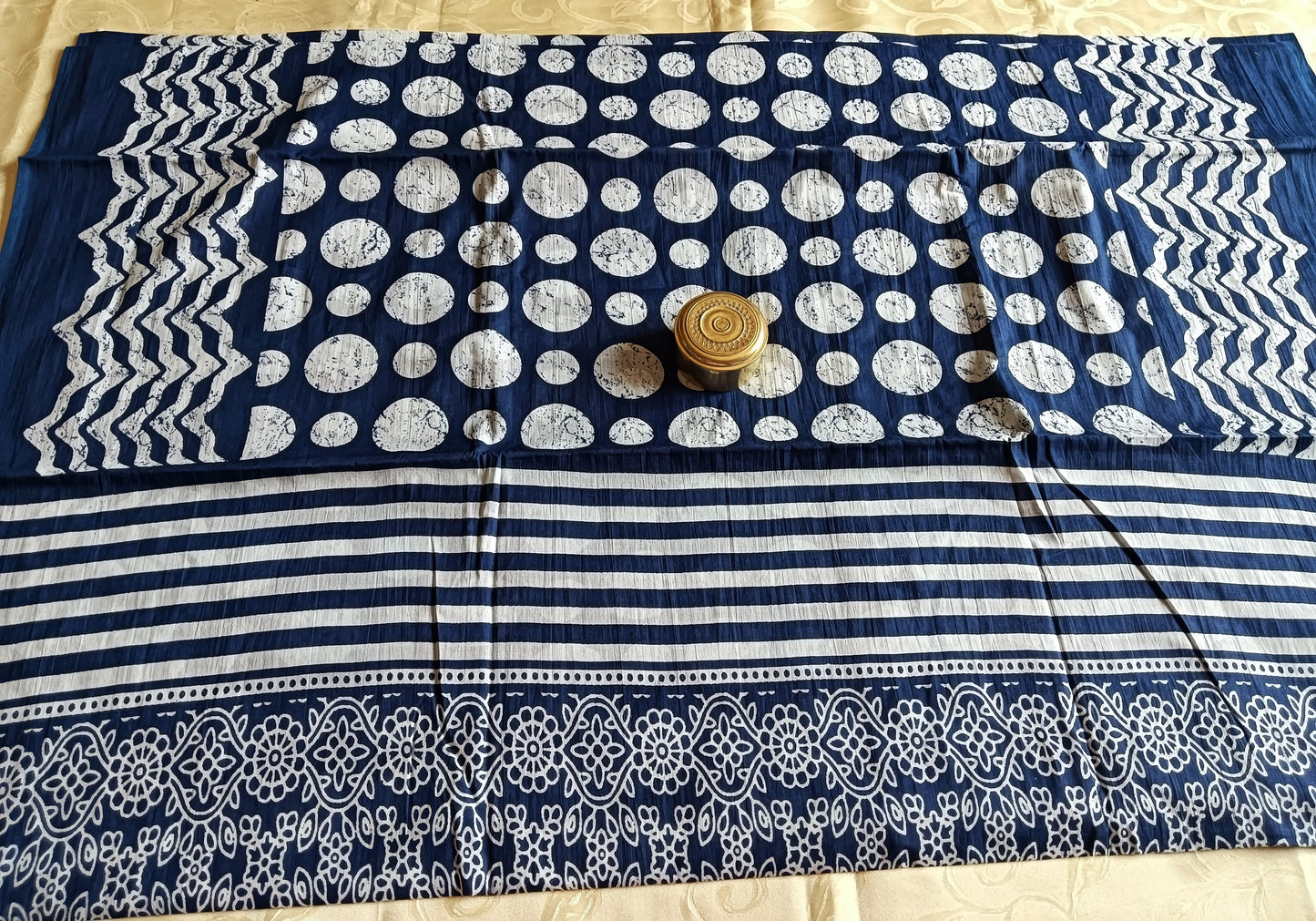 Hand Block Printed Pure Cotton Mulmul Saree - Indigo