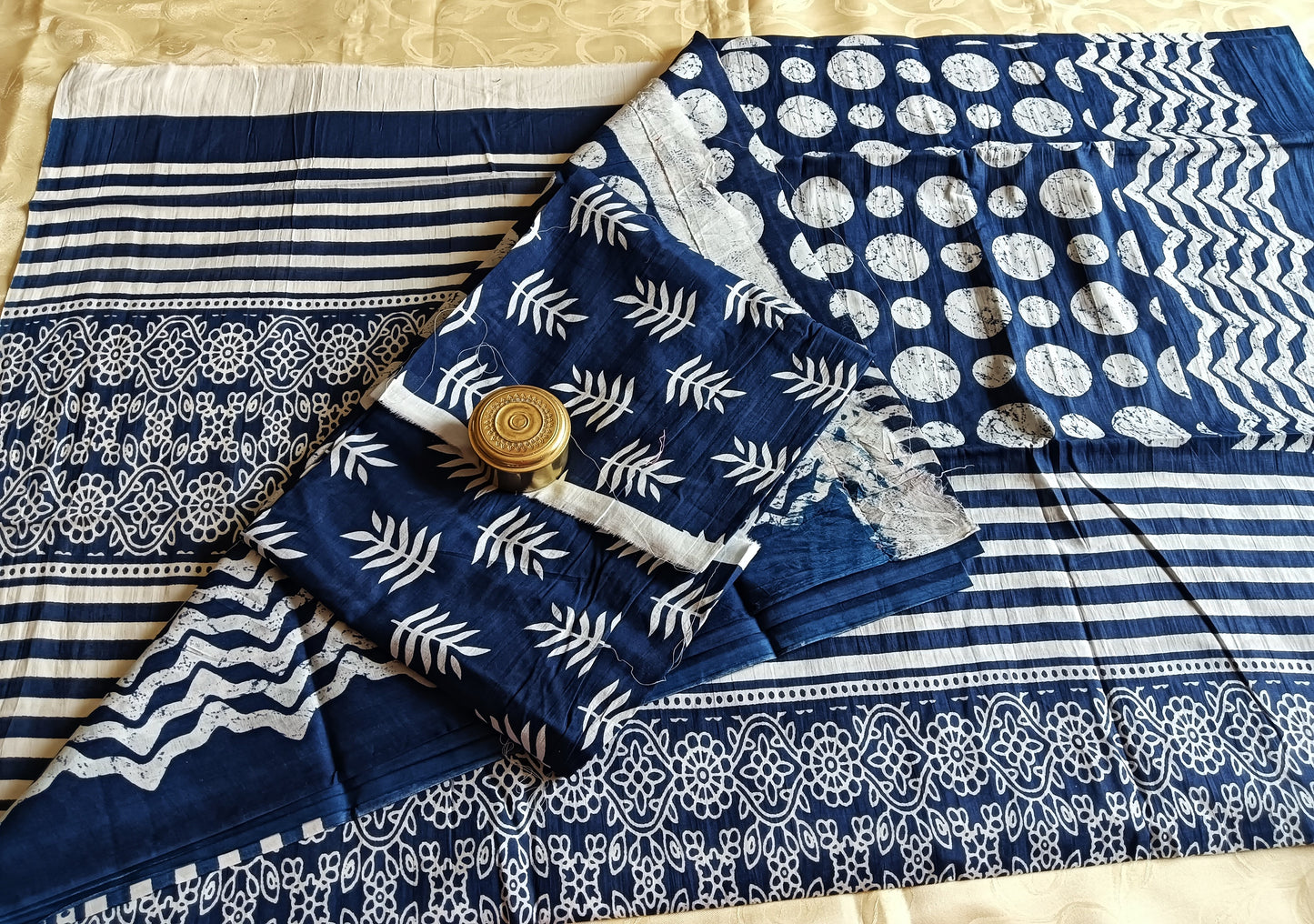 Hand Block Printed Pure Cotton Mulmul Saree - Indigo