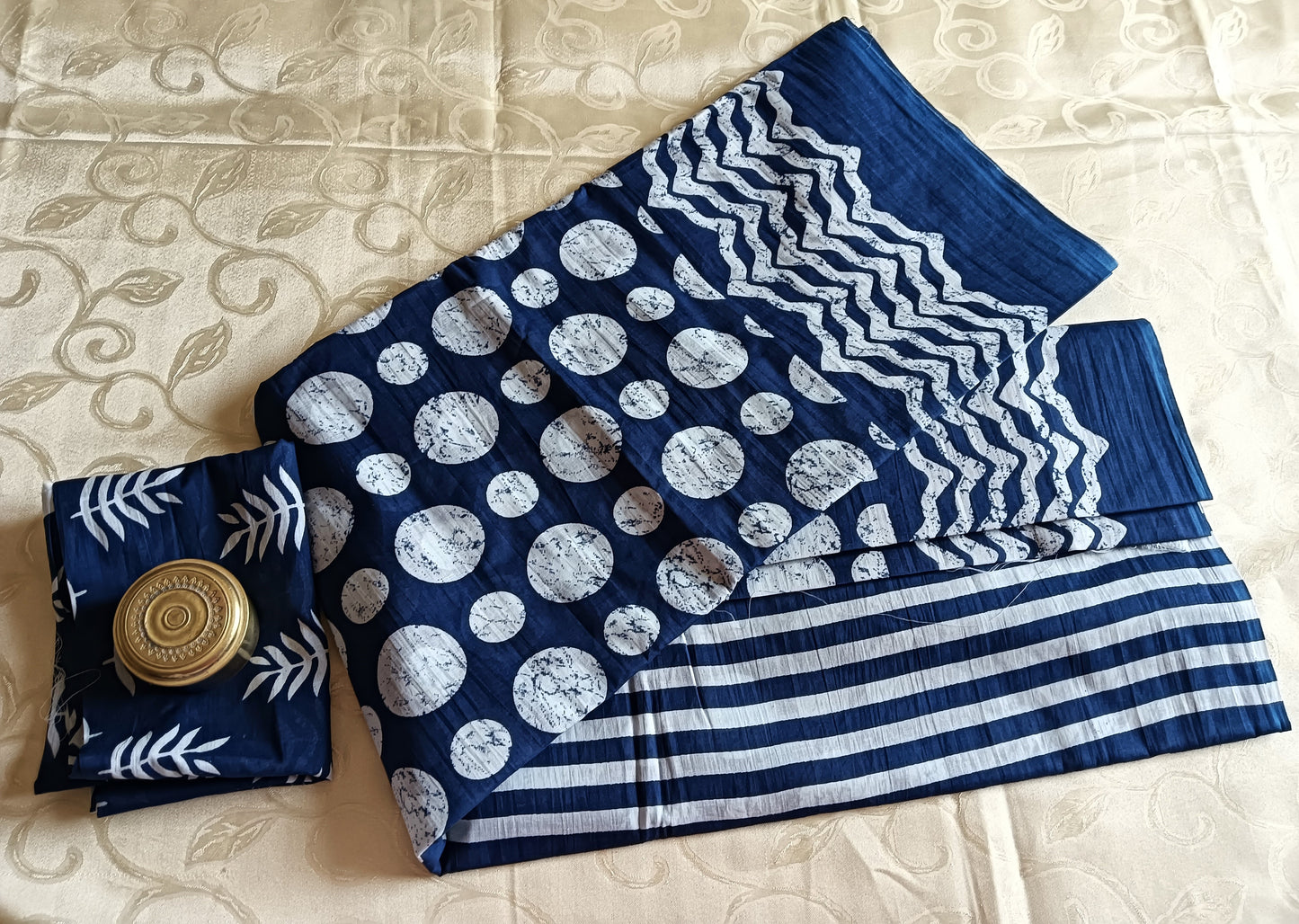 Hand Block Printed Pure Cotton Mulmul Saree - Indigo