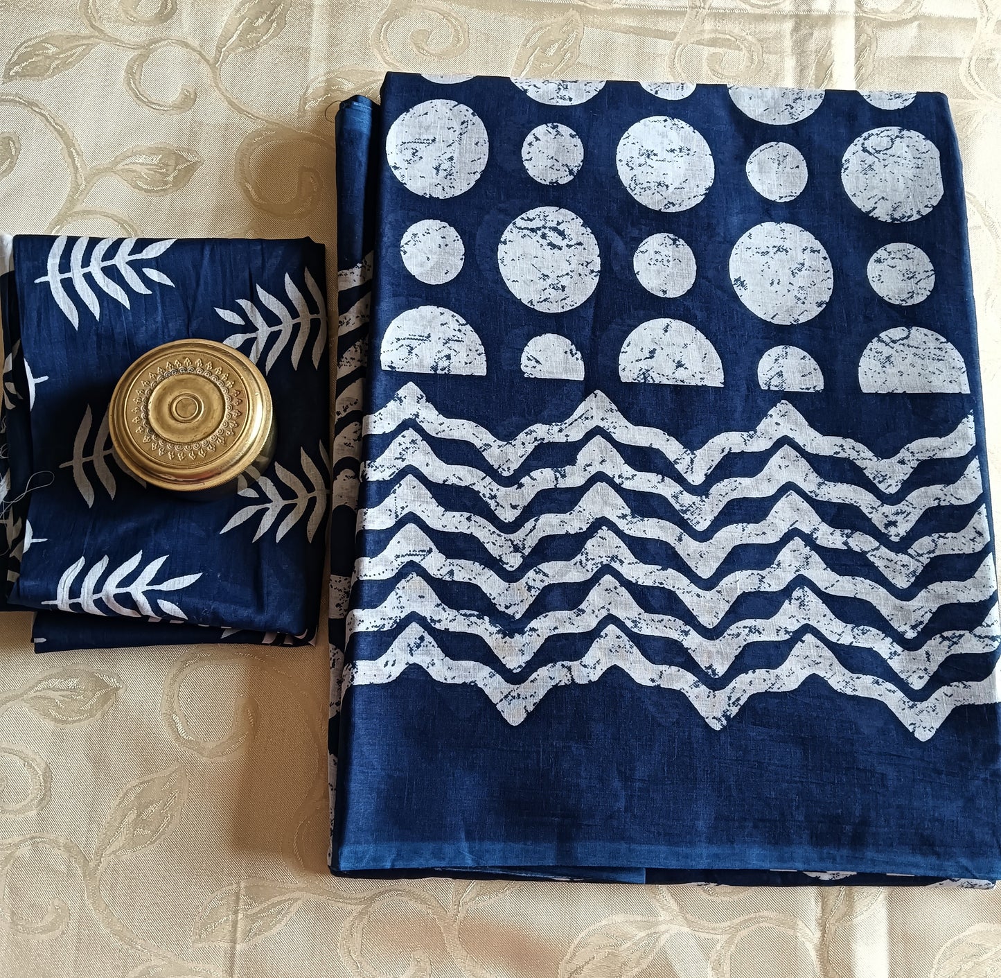 Hand Block Printed Pure Cotton Mulmul Saree - Indigo