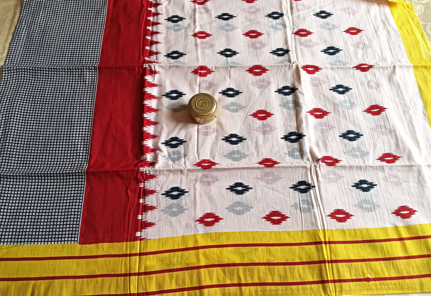 Hand Block Printed Cotton Mulmul Saree - Cream