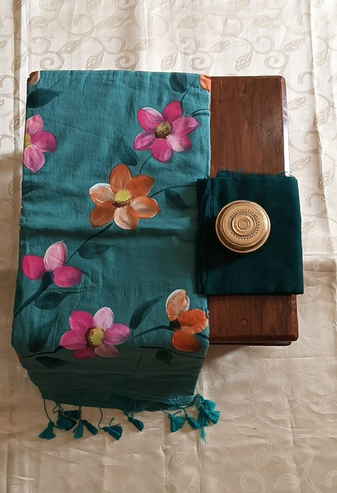 Hand Painted Cotton Mulmul Saree - Blue