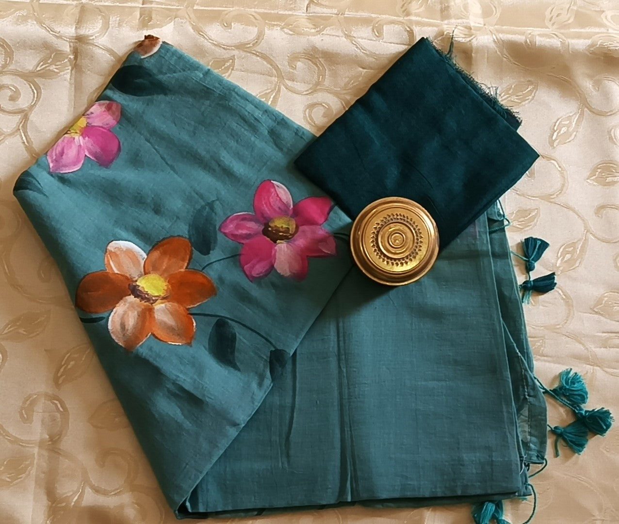 Hand Painted Cotton Mulmul Saree - Blue