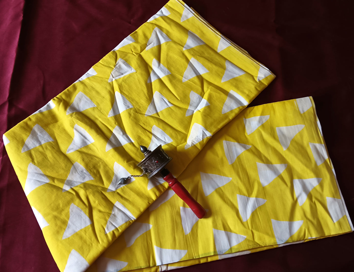 Hand Block Printed Pure Cotton Mulmul Saree -Yellow